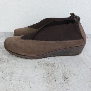 The Flexx Leather Comfort Shoes Nubuck Brown Slip-on Wedge size 6.5 Lagenlook